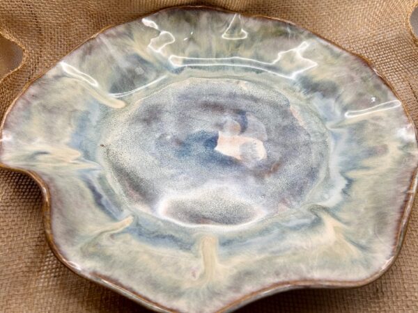 Large Wavy Serving Bowl glazed in Smoky Mountain Rain