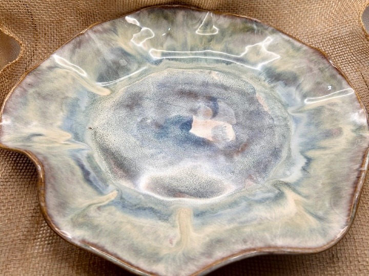 Large Wavy Serving Bowl glazed in Smoky Mountain Rain