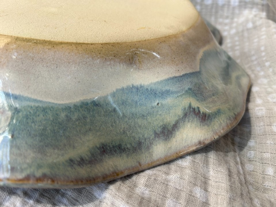 Large Wavy Serving Bowl glazed in Smoky Mountain Rain - Image 4
