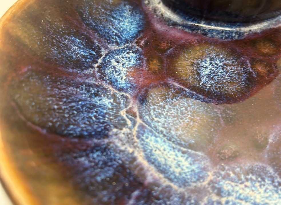 Medium Swirl Bowl w/ Raspberry Beret "Frozen Pond" - Image 3