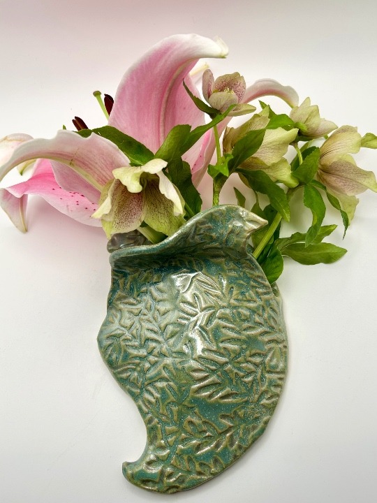 Vine Embossed Wall Pocket in Sea Glass