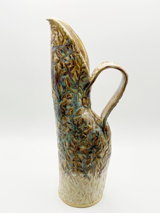 Swan Pitcher/Vase with Vines in Iron Lustre over Winter White