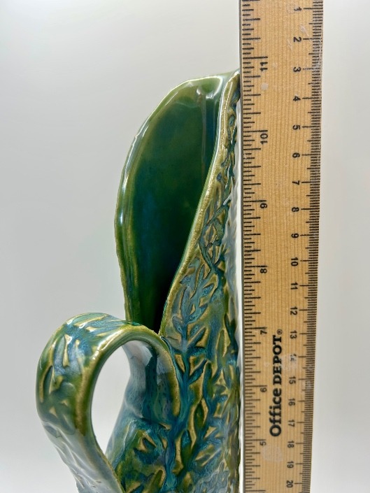 Tall Swan Pitcher/Vase Embossed w/ Vines in Seawater over Summer Green - Image 5