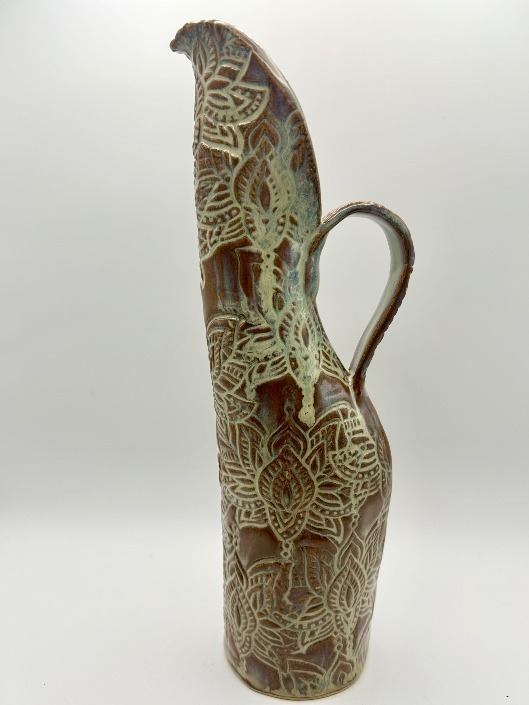 Lotus Flower Swan Pitcher/Vase in Rustic Pearl