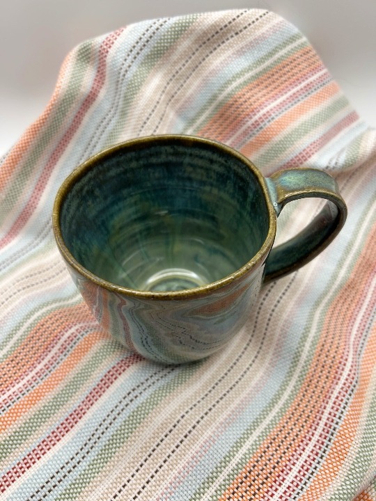 Stoneware Mug w Turtleback & Seawater glaze combo - Image 3