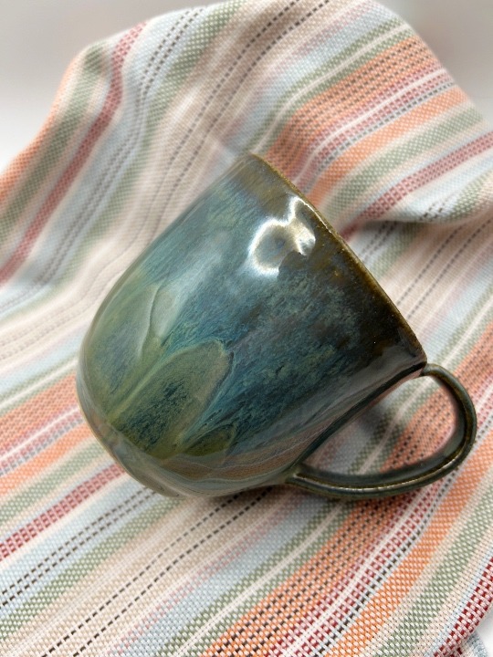 Stoneware Mug w Turtleback & Seawater glaze combo