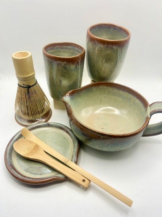 Stoneware Matcha Tea Set w/ Matching Tray in Rustic Pearl