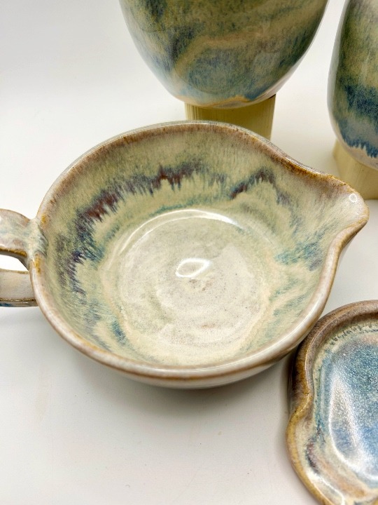 Stoneware Matcha Tea Set glazed in Smoky Mountain Rain - Image 3
