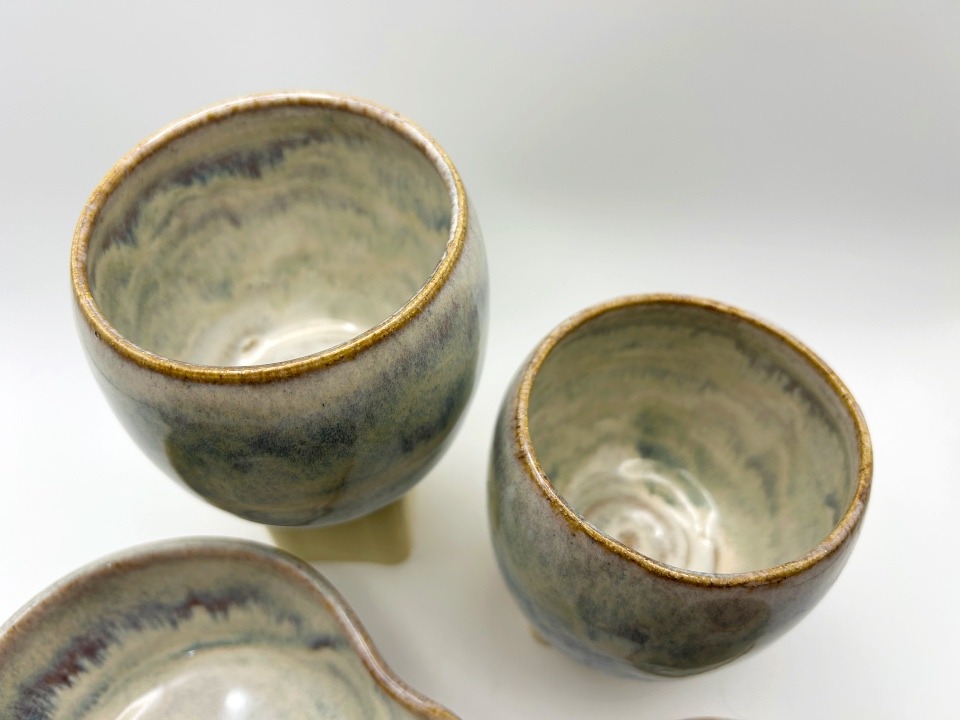 Stoneware Matcha Tea Set glazed in Smoky Mountain Rain - Image 4