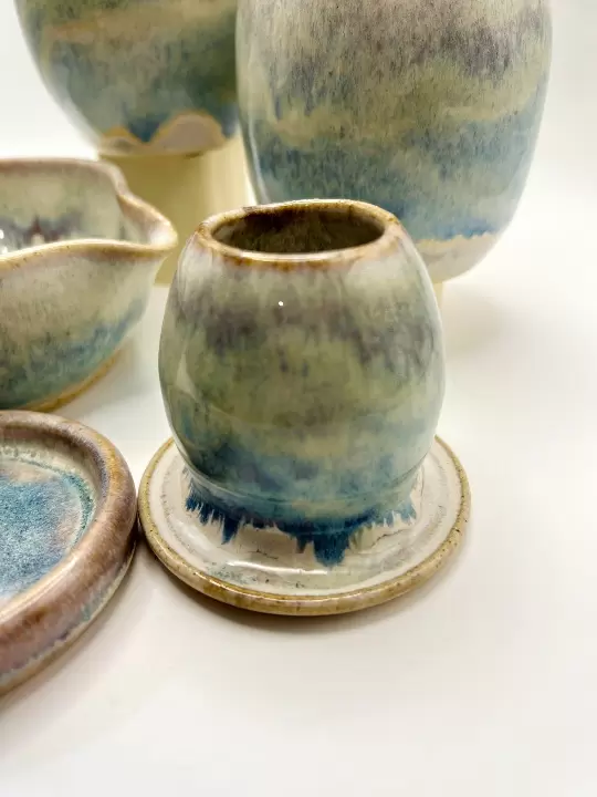 Stoneware Matcha Tea Set glazed in Smoky Mountain Rain - Image 5