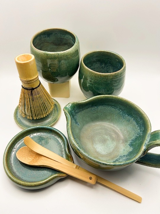 Stoneware Matcha Tea Set glazed in Sea Glass