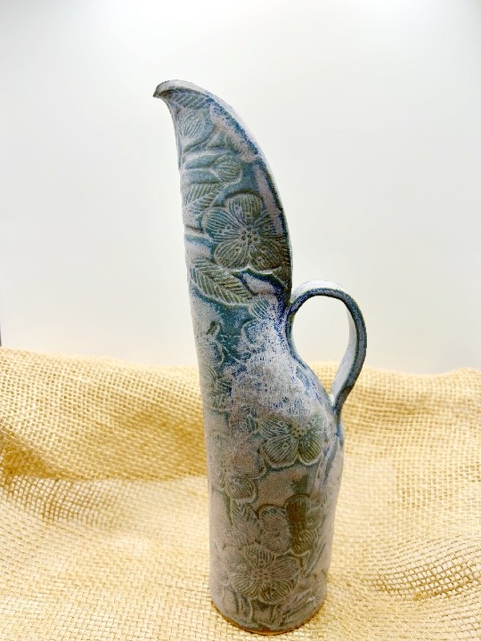 Cherry Blossom Embossed Swan Pitcher/Vase in Periwinkle