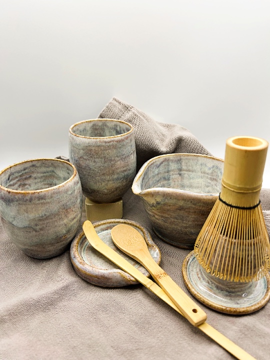 Stoneware Matcha Tea Set glazed in Iron Lustre