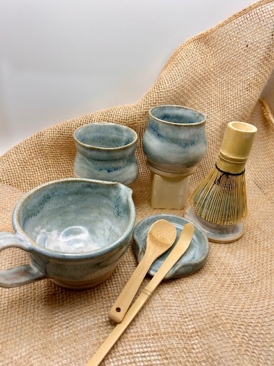 Stoneware Matcha Tea Set glazed in Cloudscape