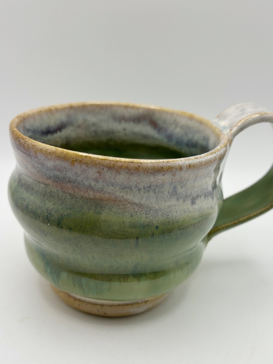 Bubble Mug Glazed in Smoky Beige & Spring Green