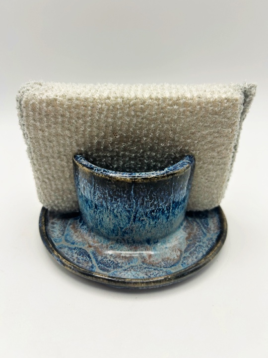 Sponge Holder glazed in Blue “Frozen Pond”